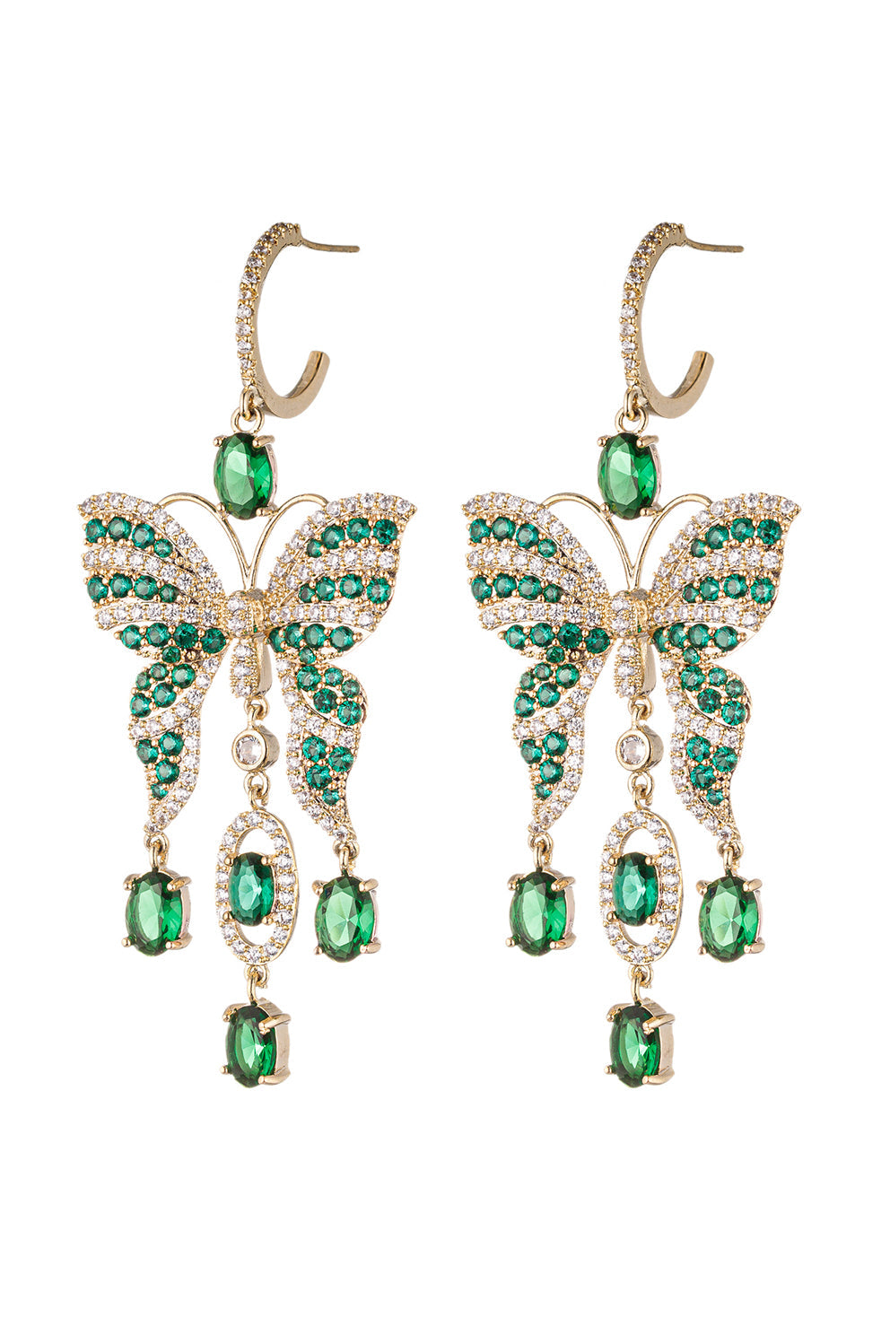Monarch Green Butterfly CZ Drop Earrings