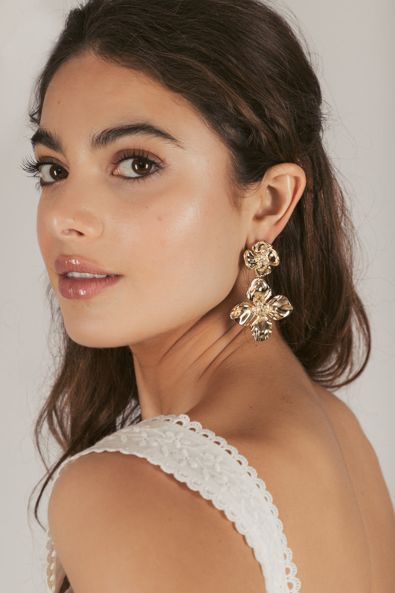 Sofie Gold Flower Drop Earrings