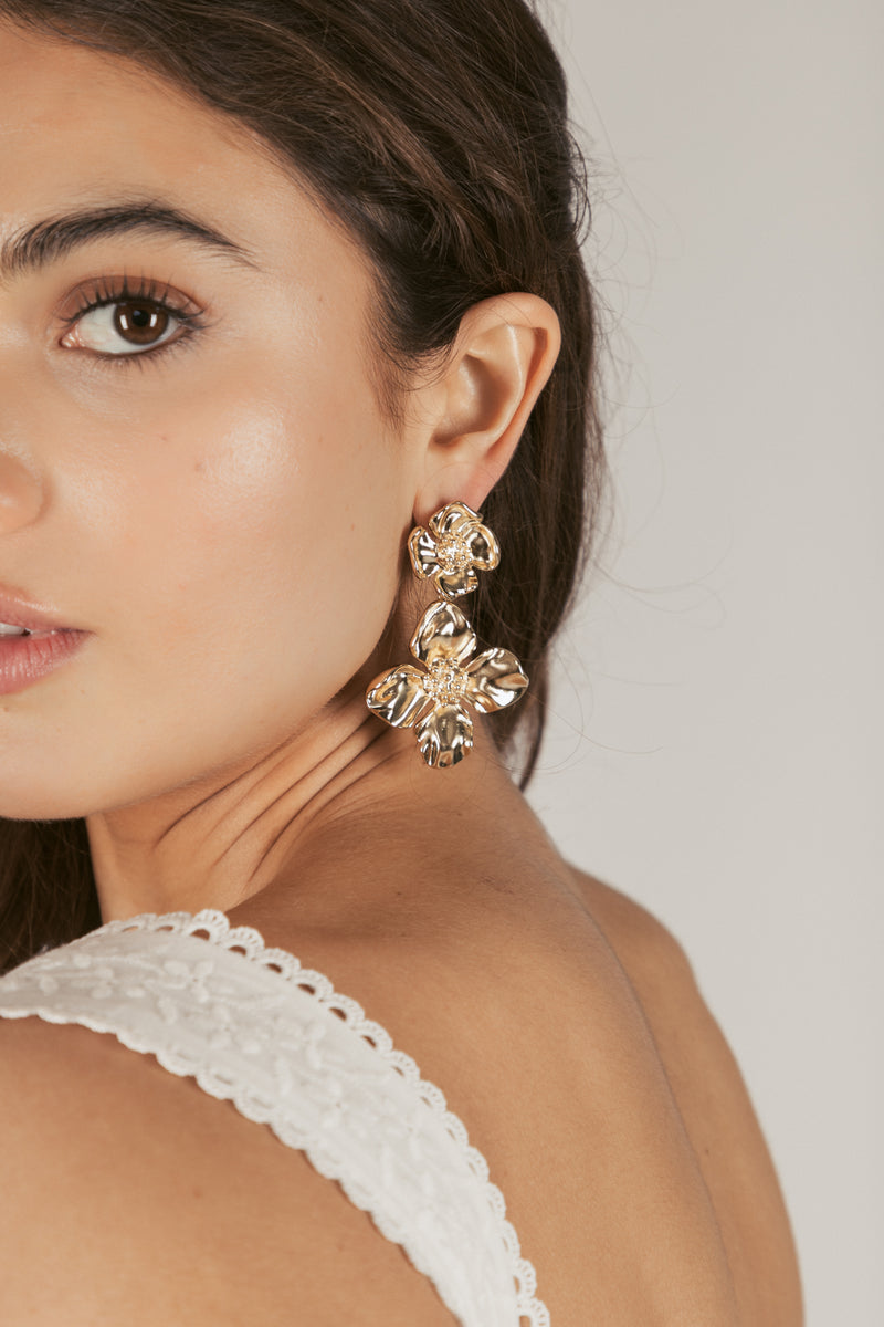 Sofie Gold Flower Drop Earrings