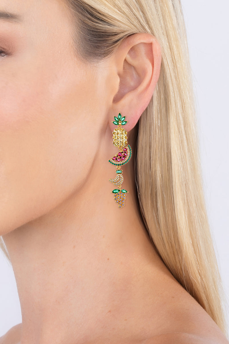 Bali Tropical Fruit 18K Gold Plated CZ Drop Earrings