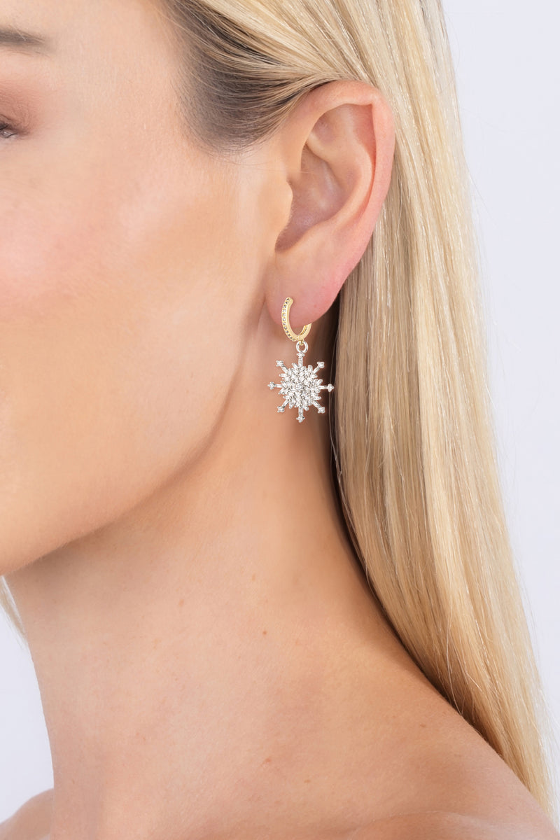 Golden Snowflake Cubic Zirconia Huggie Earrings