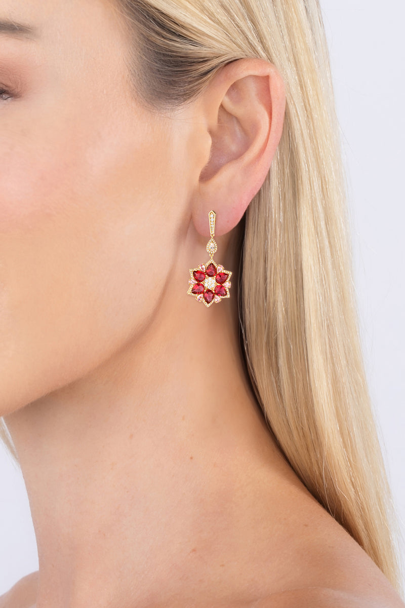 Poinsettia Dangle CZ Earrings