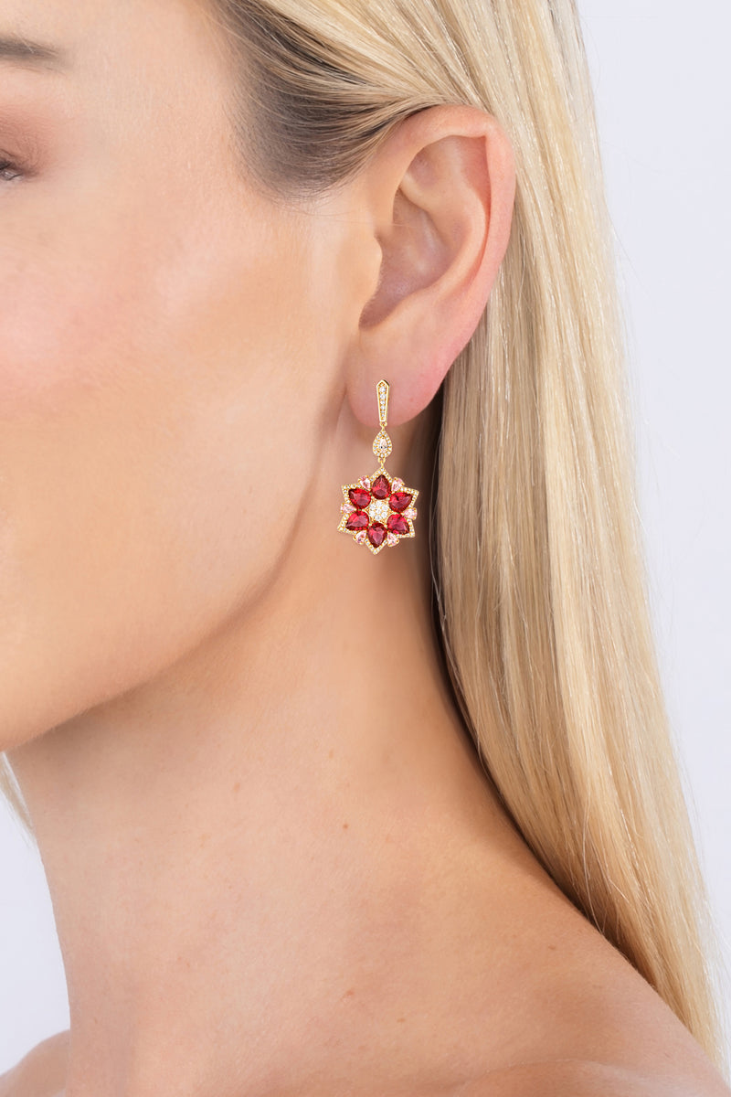 Grace Red Starburst Cubic Zirconia Dangle Earrings