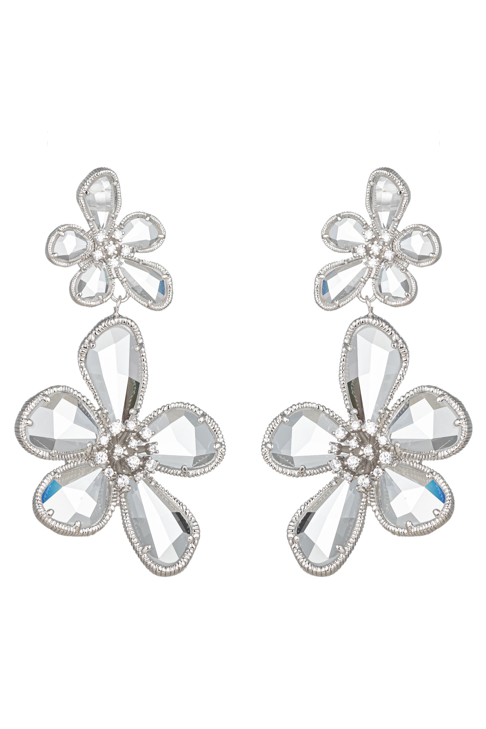 Kolab Double Flower 18K Gold Plated CZ Drop Earrings