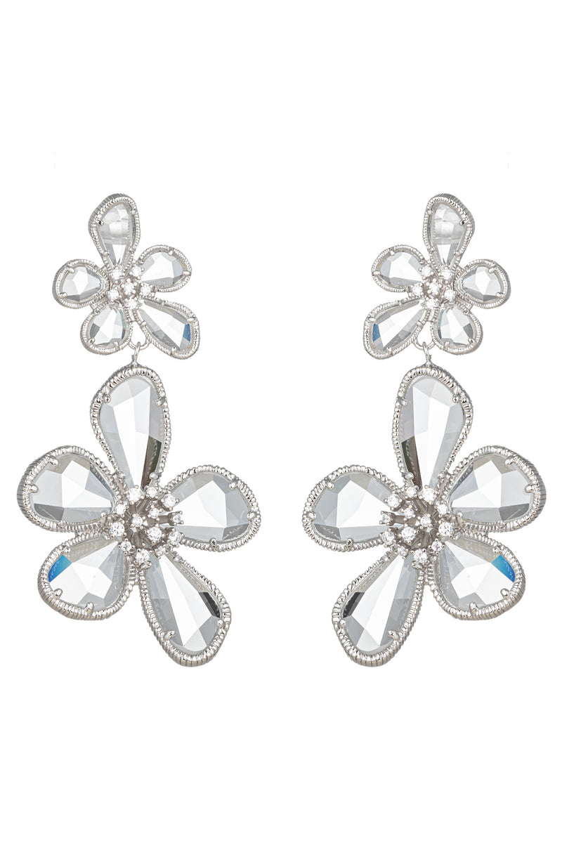 Kolab Double Flower 18K Gold Plated CZ Drop Earrings