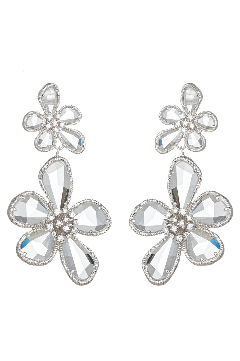 Kolab Double Flower 18K Gold Plated CZ Drop Earrings