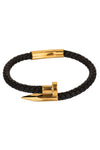 Solomun 3 Piece Leather and Brass Beaded Bracelet Set