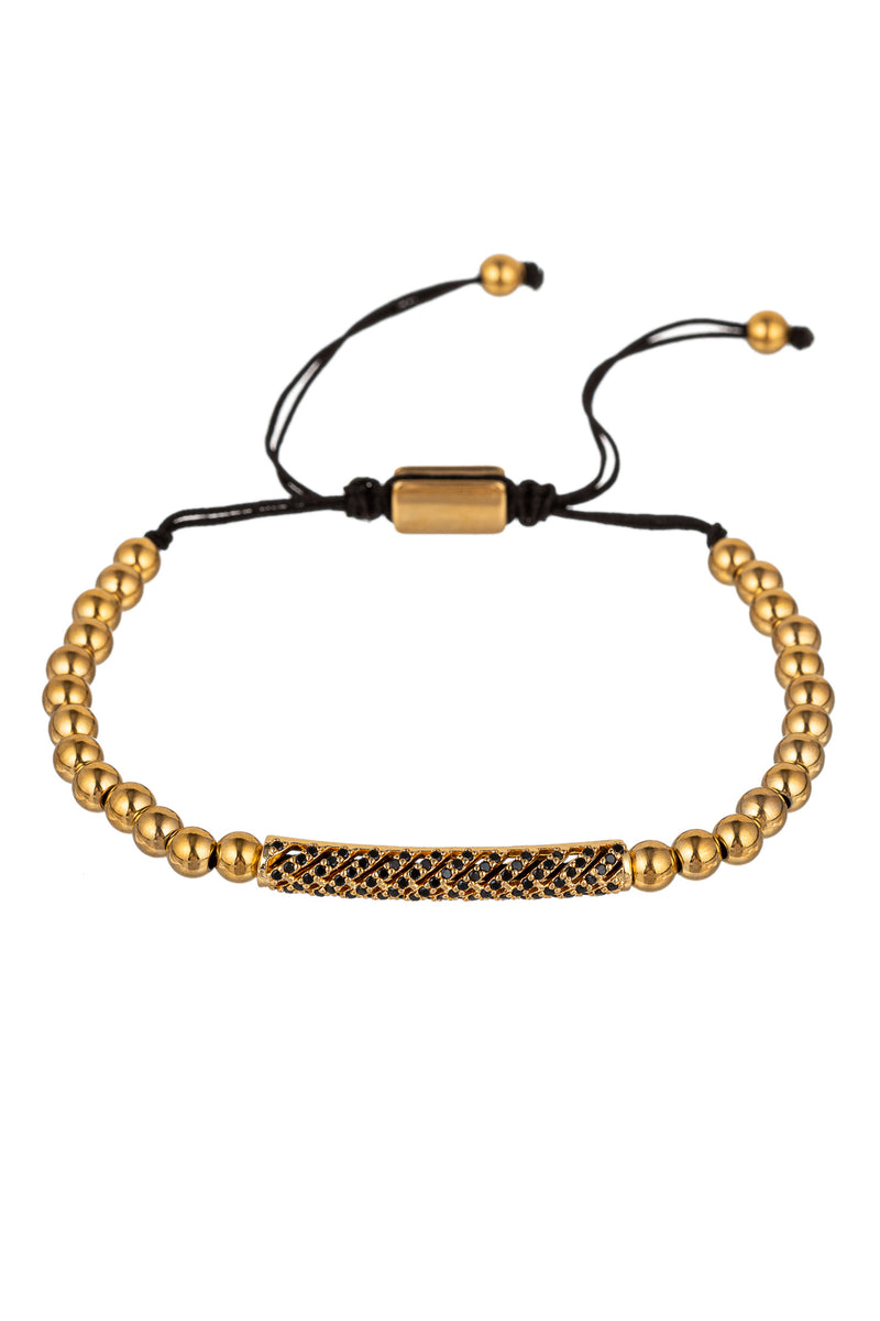 Solomun 3 Piece Leather and Brass Beaded Bracelet Set