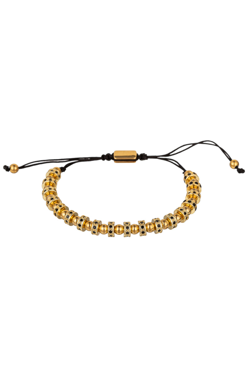 Solomun 3 Piece Leather and Brass Beaded Bracelet Set