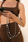 Black Camila Beaded Heart Crossbody Phone Strap