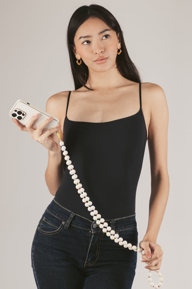 Stella White Beaded Crossbody Phone Strap