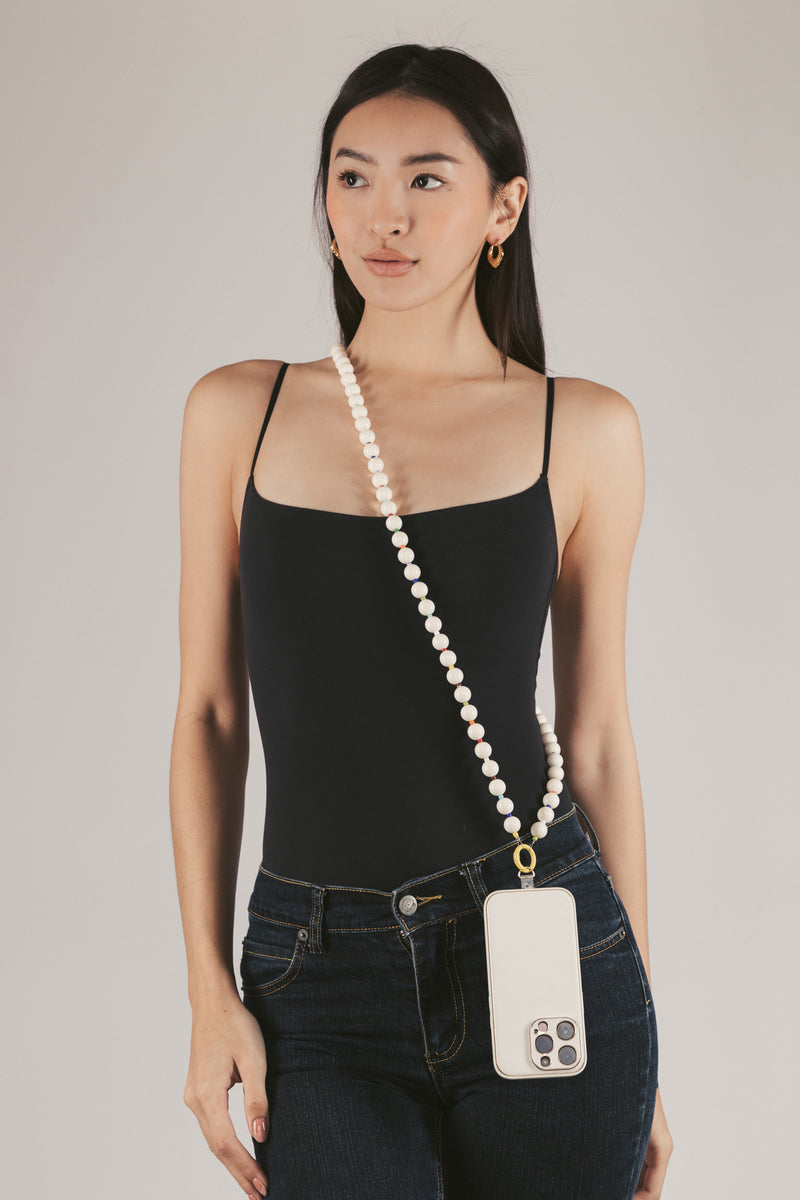 Stella White Beaded Crossbody Phone Strap
