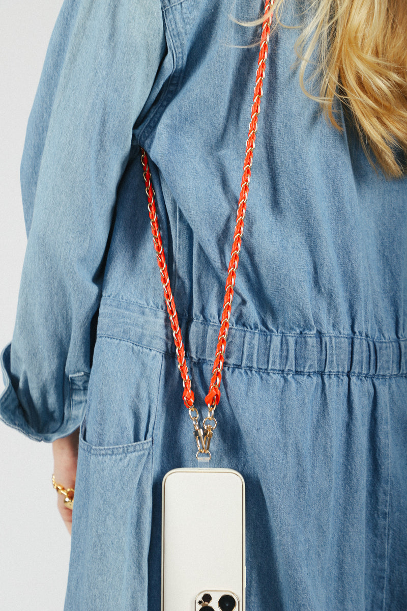Red Lydia Woven Link Crossbody Phone Strap