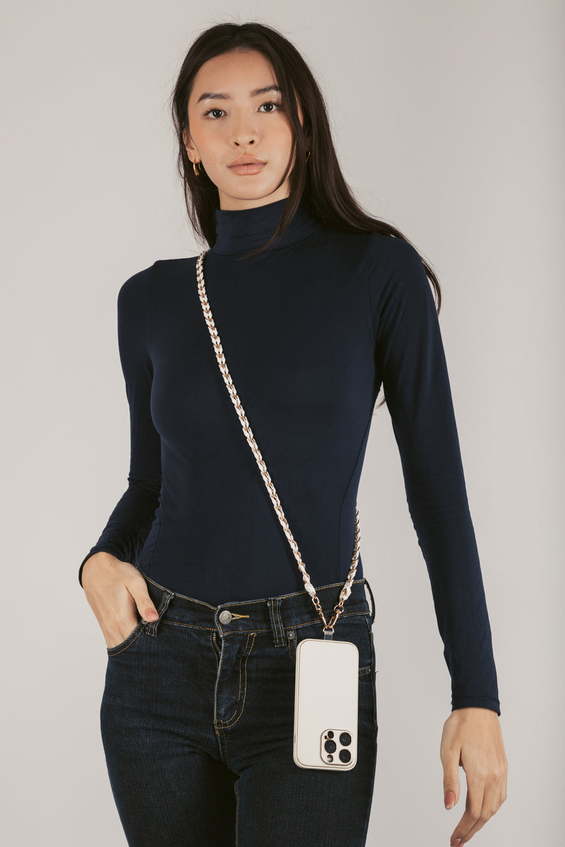 White Lydia Woven Link Crossbody Phone Strap