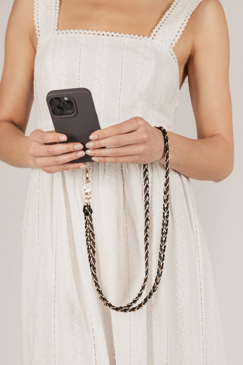 Black Lydia Woven Link Crossbody Phone Strap