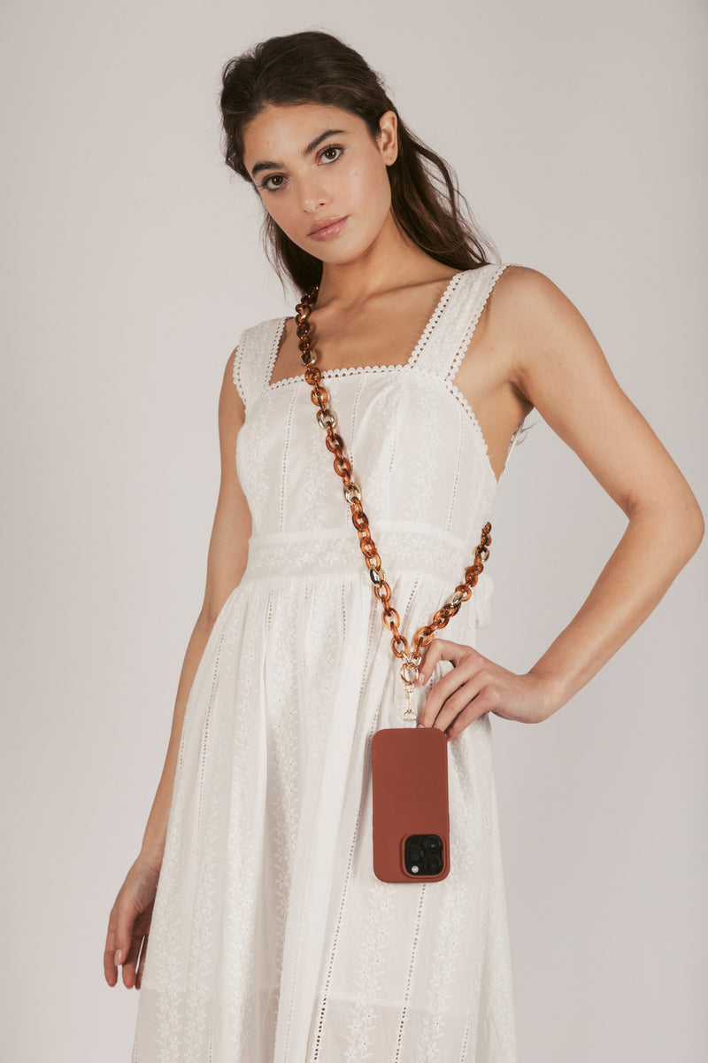 Orange Serena Golden Link Crossbody Phone Strap