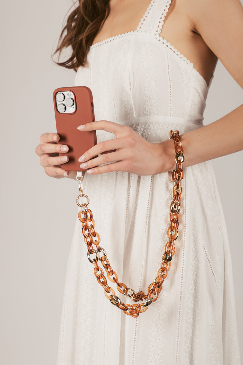 Orange Serena Golden Link Crossbody Phone Strap