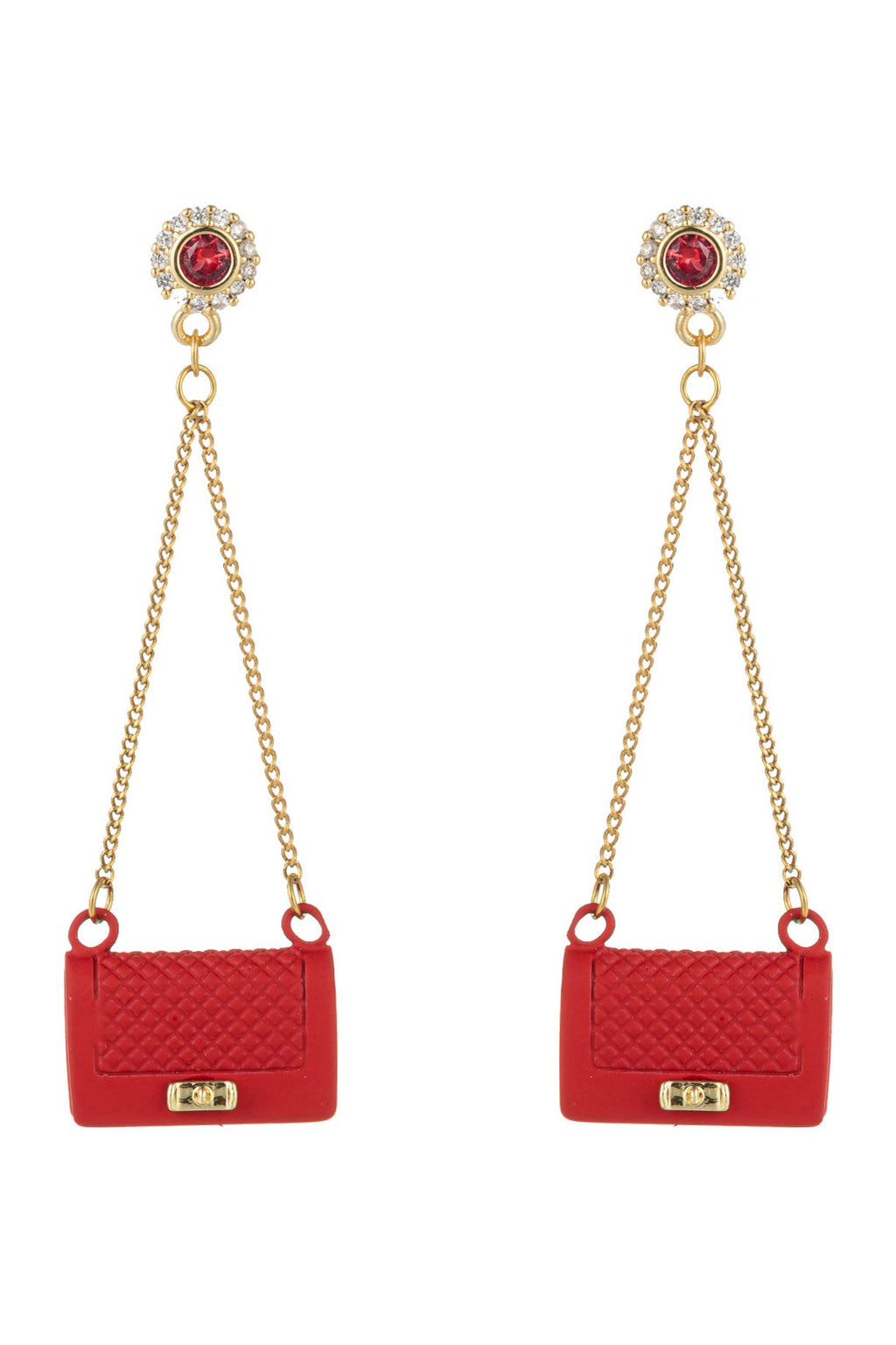 Red Purse CZ Drop Earrings