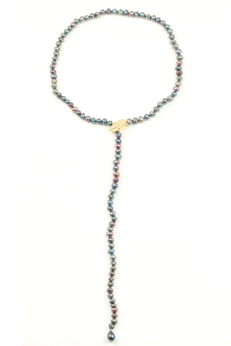 Freshwater Peacock Pearl CZ Necklace