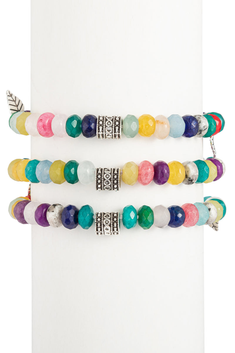 Toya Beaded Bracelet Set - Faceted Rainbow Agate