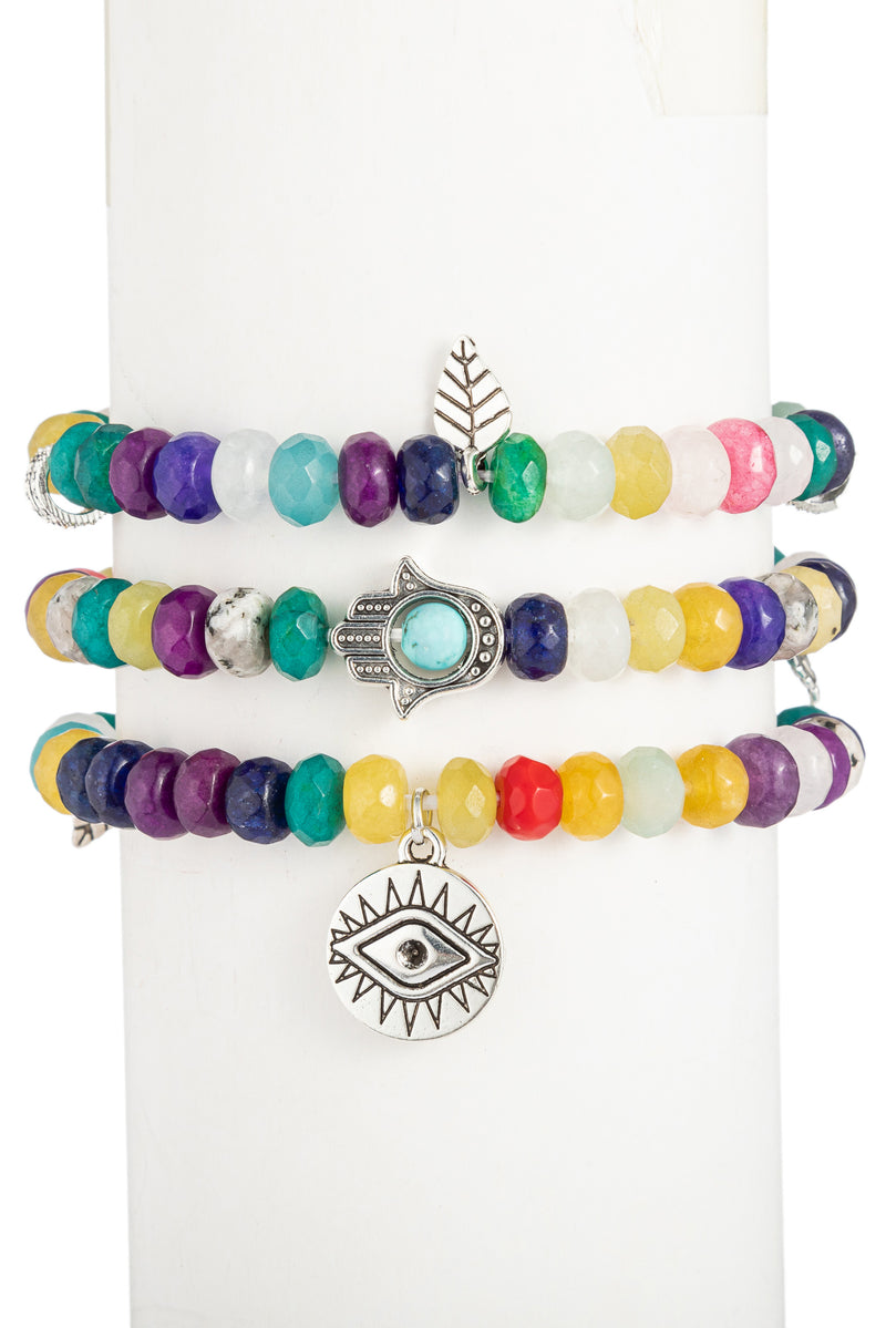 Toya Beaded Bracelet Set - Faceted Rainbow Agate