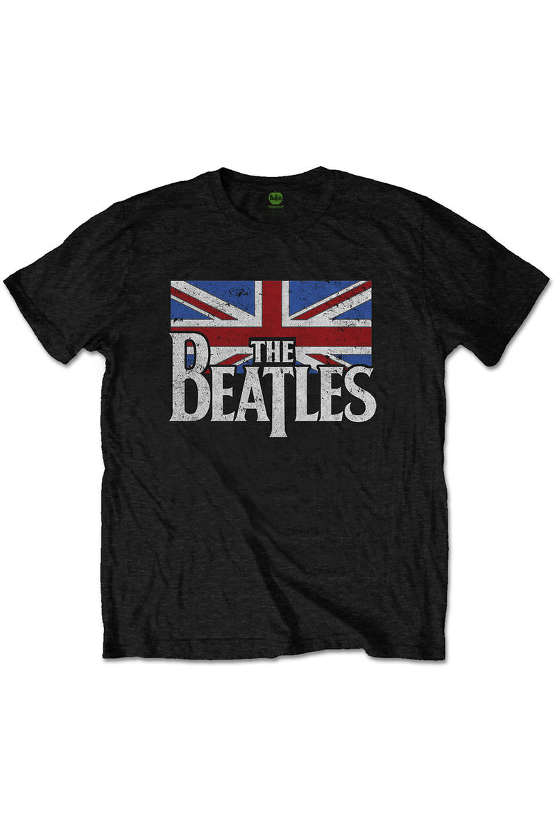 The Beatles dop T logo & vintage Flag black kid's t-shirt.
