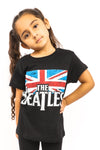 Kid's The Beatles T-Shirt - Logo & Vintage Flag - Black (Boys and Girls)