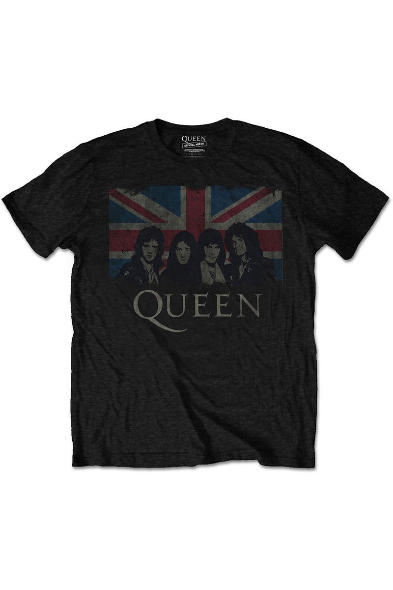 Kid's Queen T-Shirt - Vintage Union Jack - Black (Boys and Girls)