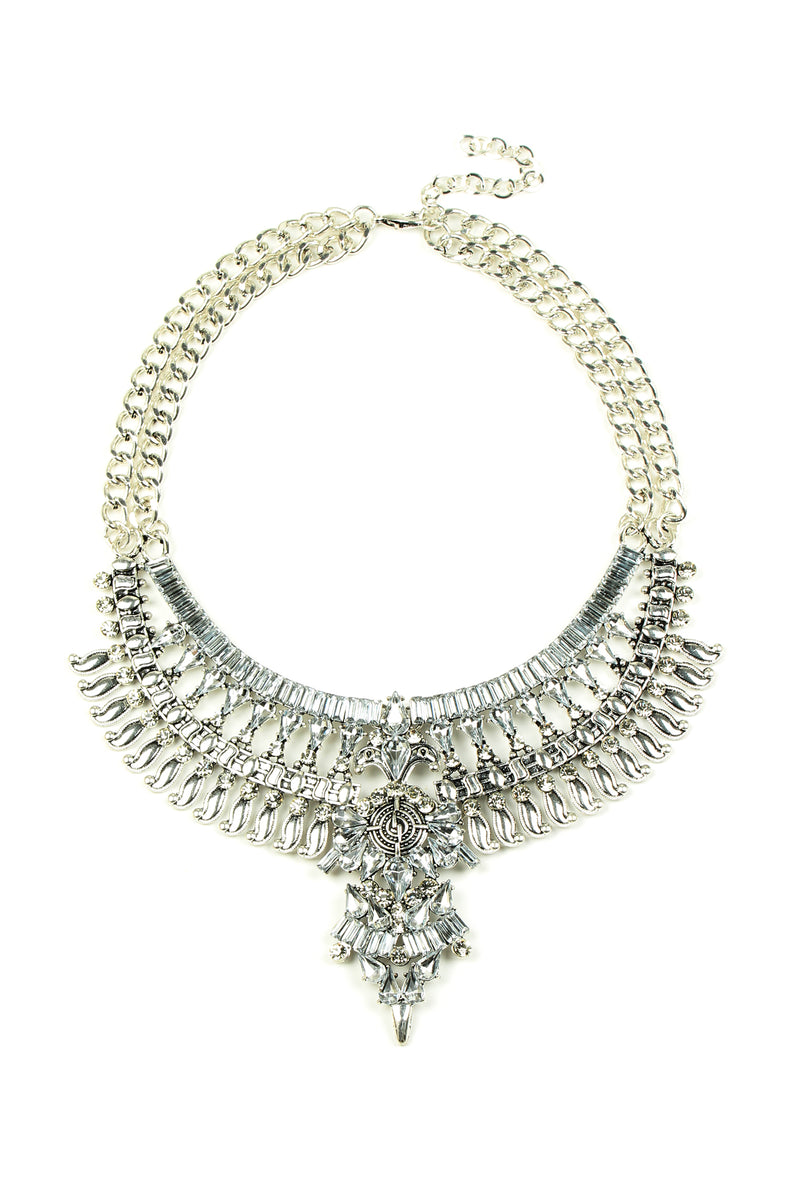 silver tone statement spike necklace