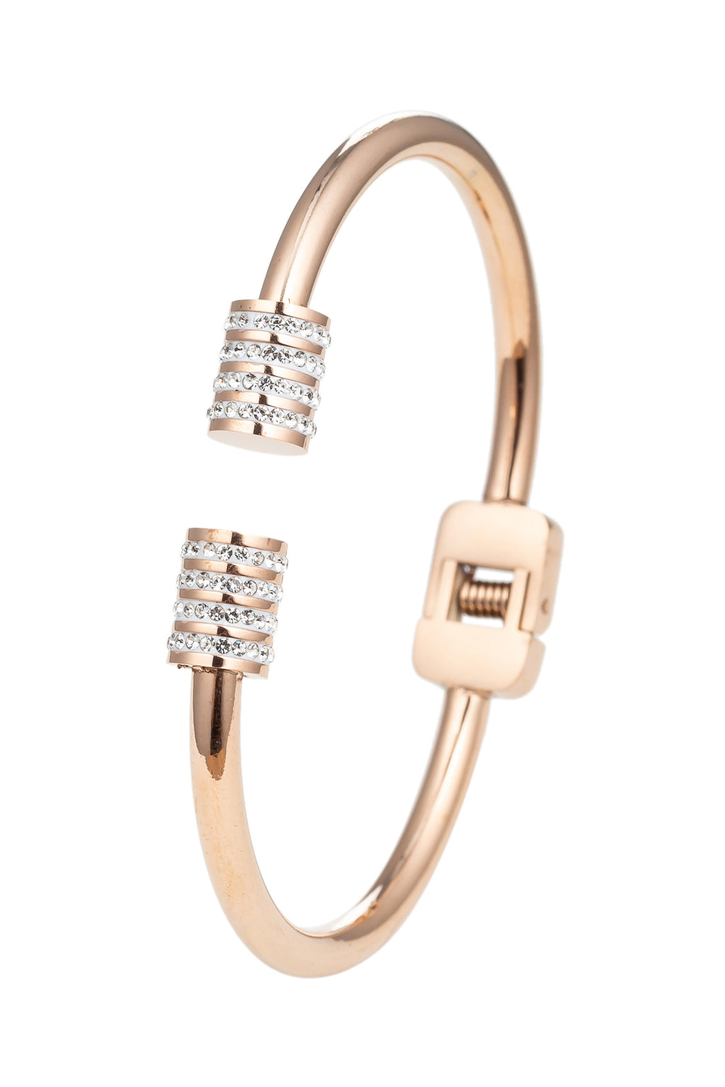 Titanium gold tone cuff bracelet studded with CZ crystals.