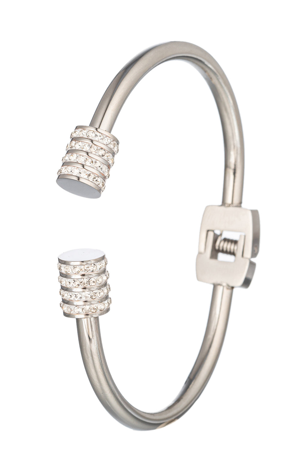 Silver tone titanium CZ crystal cuff bracelet.