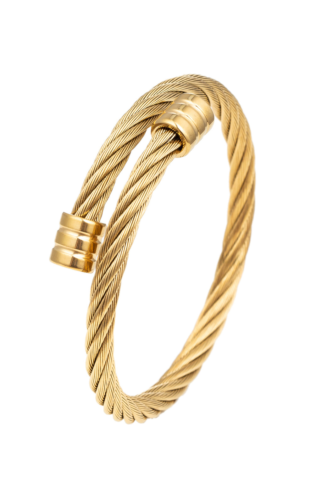 Gold titanium wire cable wrap cuff bracelet.