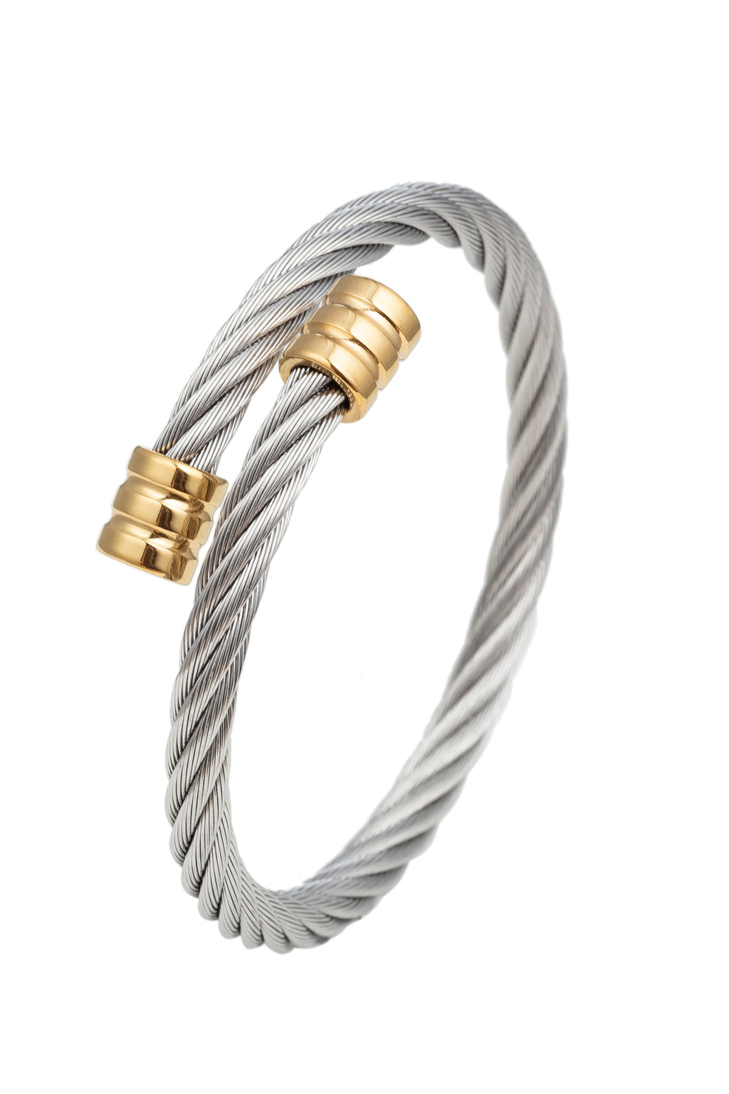 Silver wire cable titanium wrap cuff bracelet.