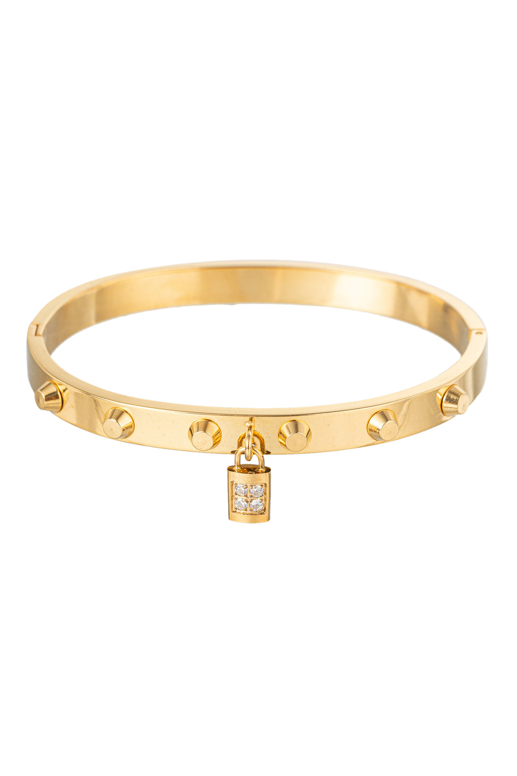Gold tone titanium CZ crystal studded cuff bracelet.