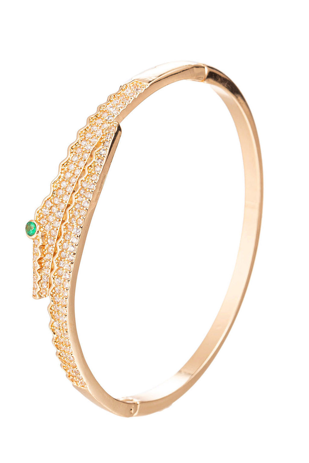Gold titanium cuff bracelet studded with CZ crystals.