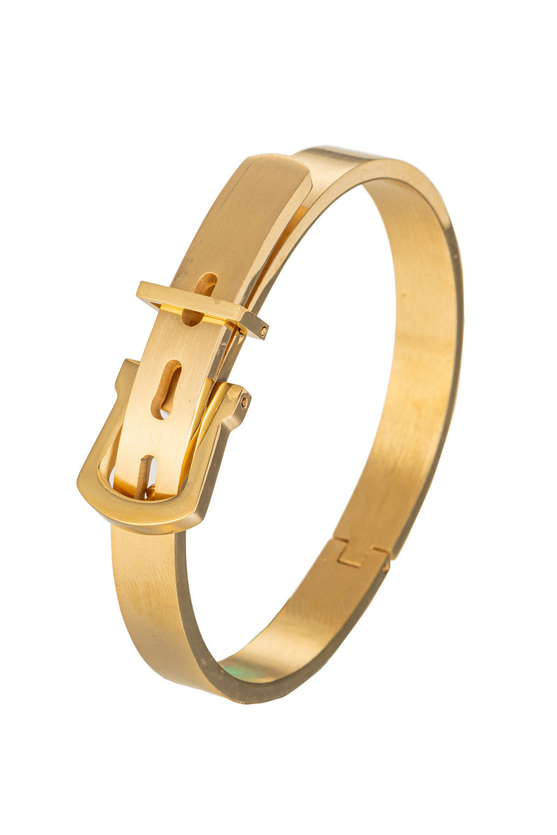 Gold titanium belt cuff bracelet.