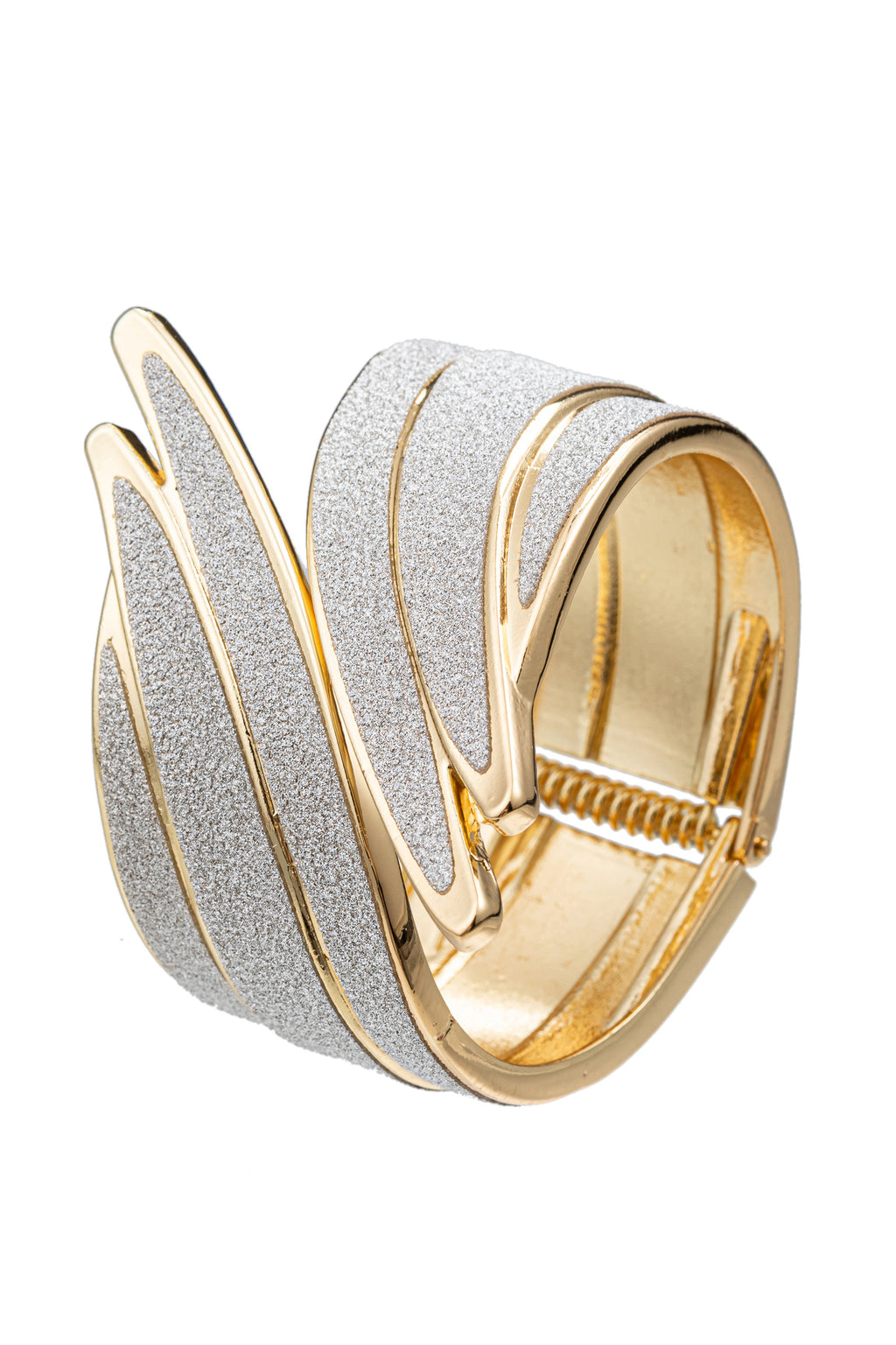 Silver and gold angel wing latch bracelet.