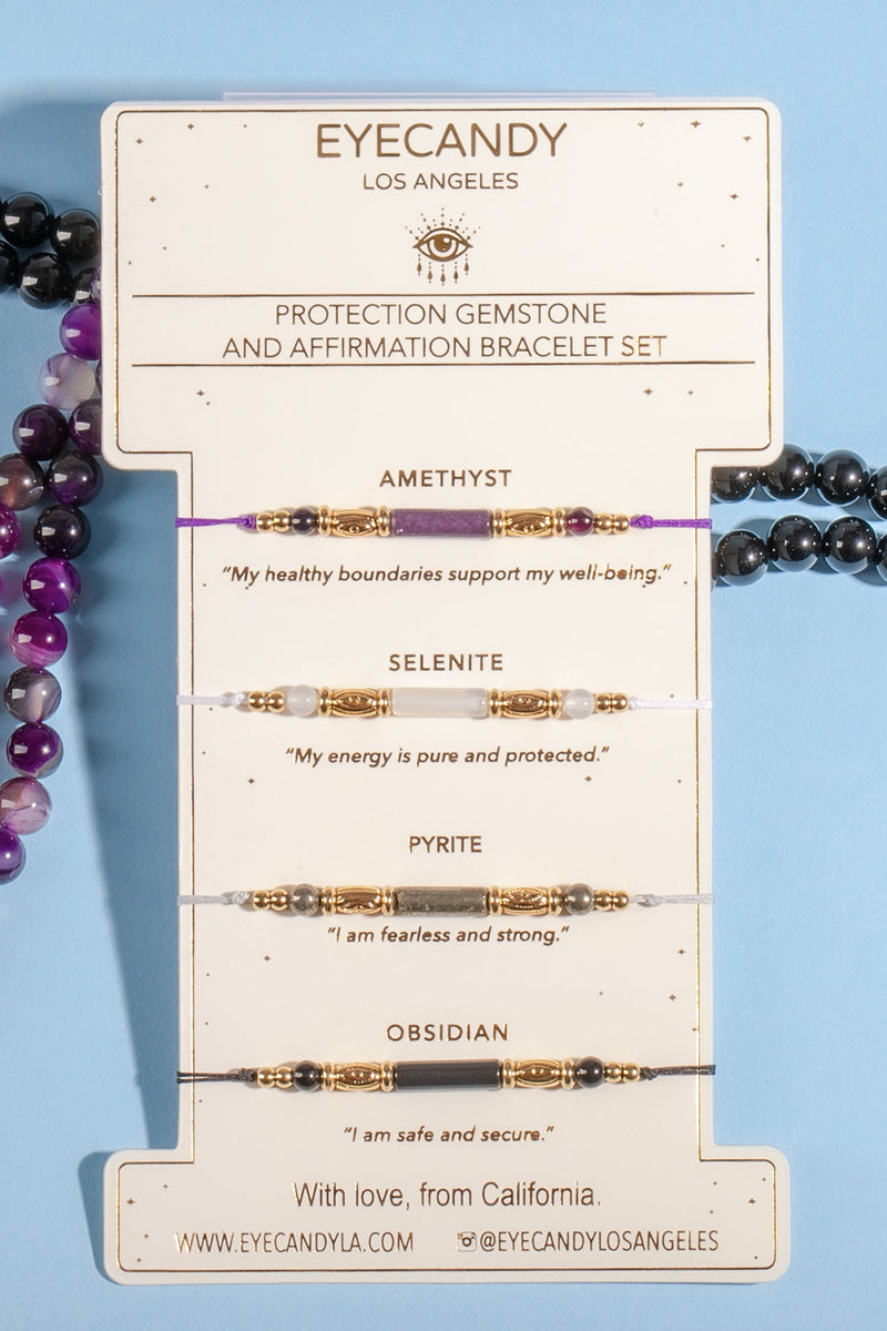 Protection Stone & Affirmation Bracelet Set: Embrace Serenity & Positivity