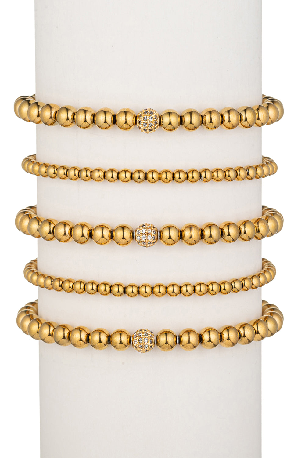Lexy 4mm & 6mm beaded ball bracelet set with CZ