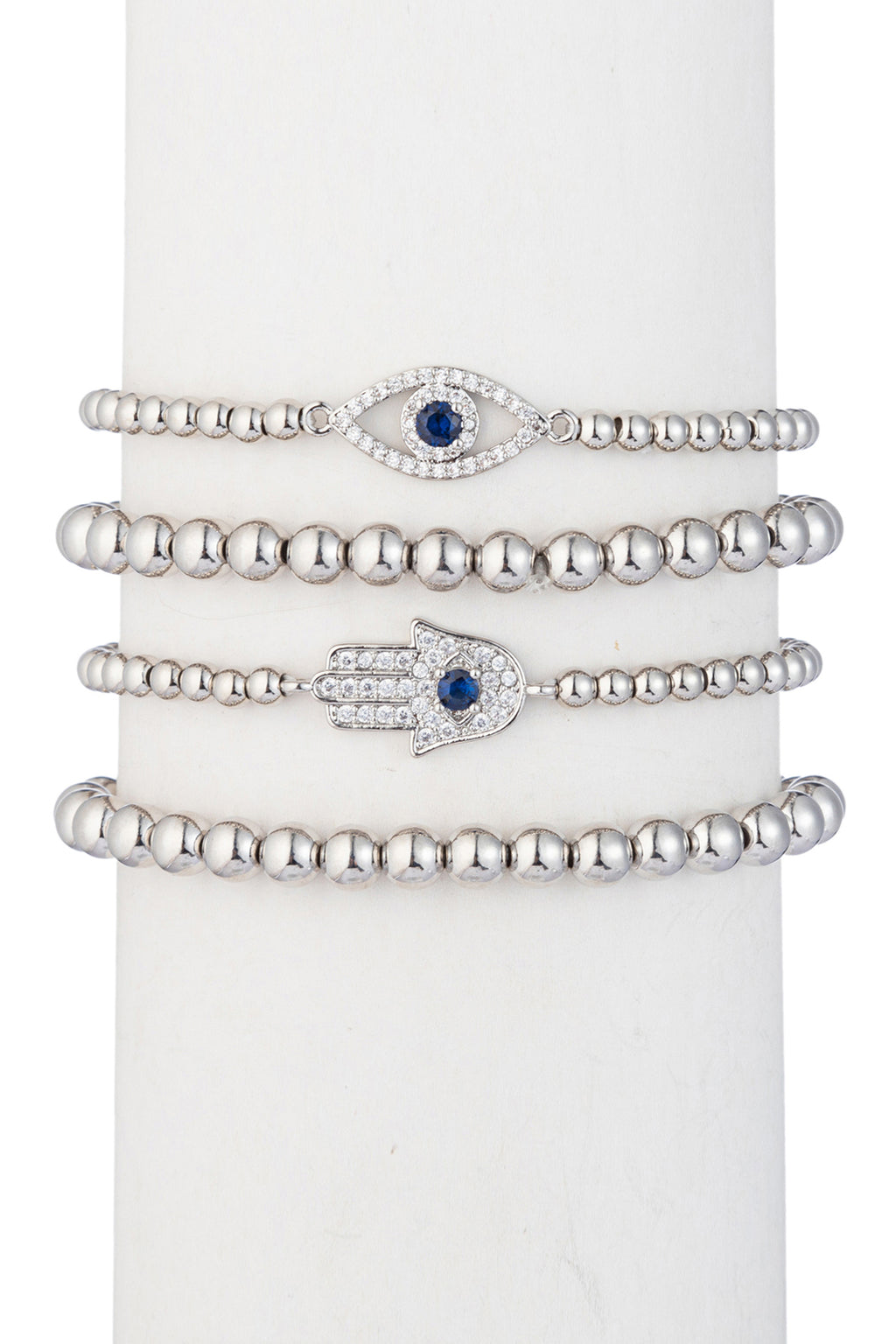 Hamsa and evil eye bead bracelet set.