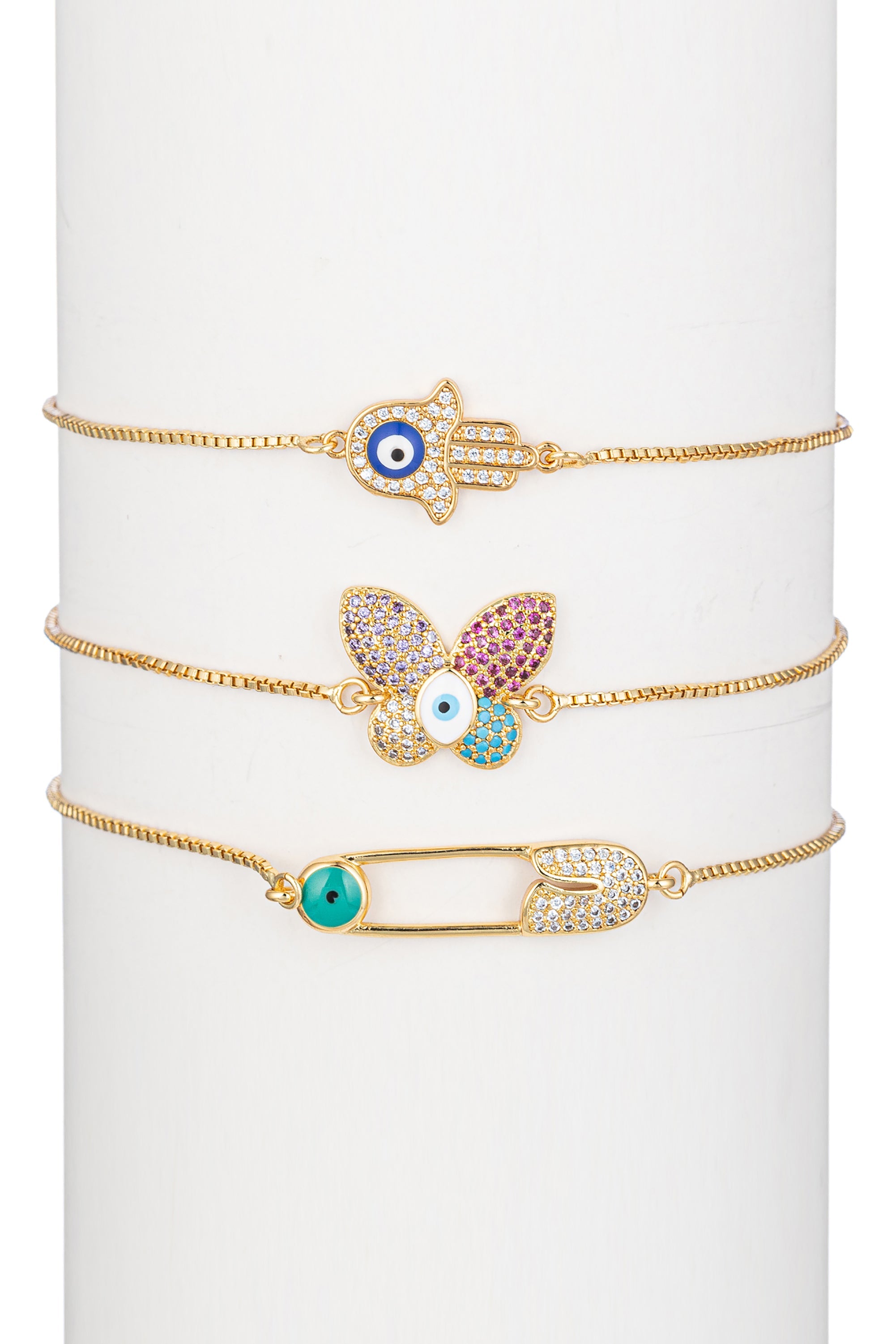 Safety Pink 3 Piece CZ Bracelet Set