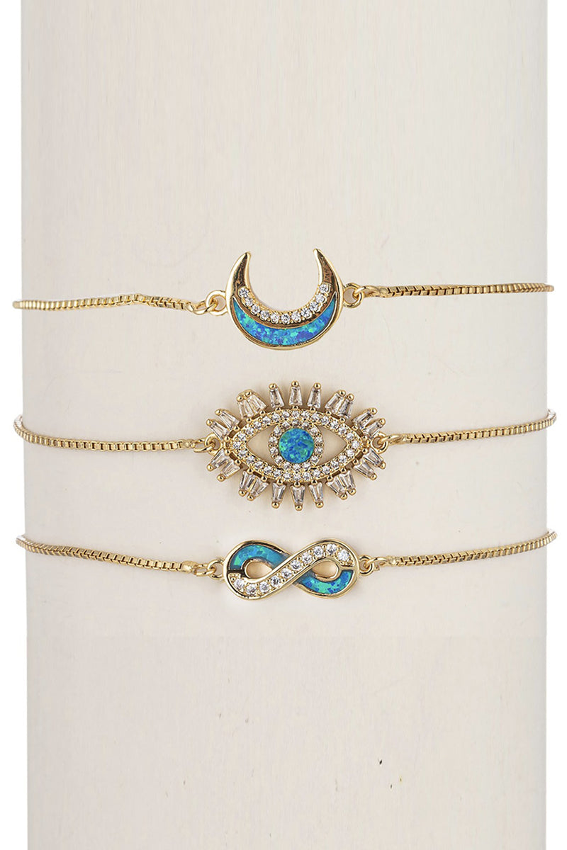 Crescent Moon, Infinity & Eye Bracelet Set