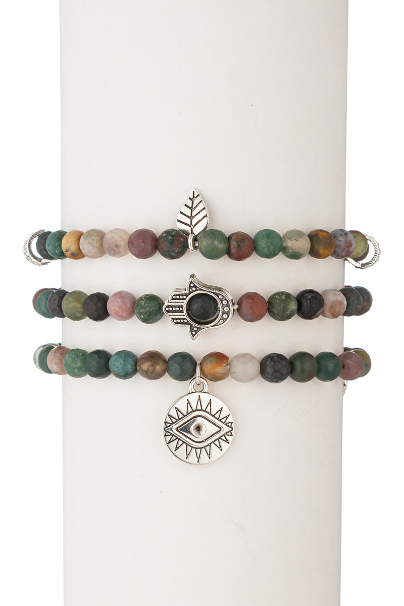 Toya Beaded Bracelet Set - Green Agate 3 Piece Set