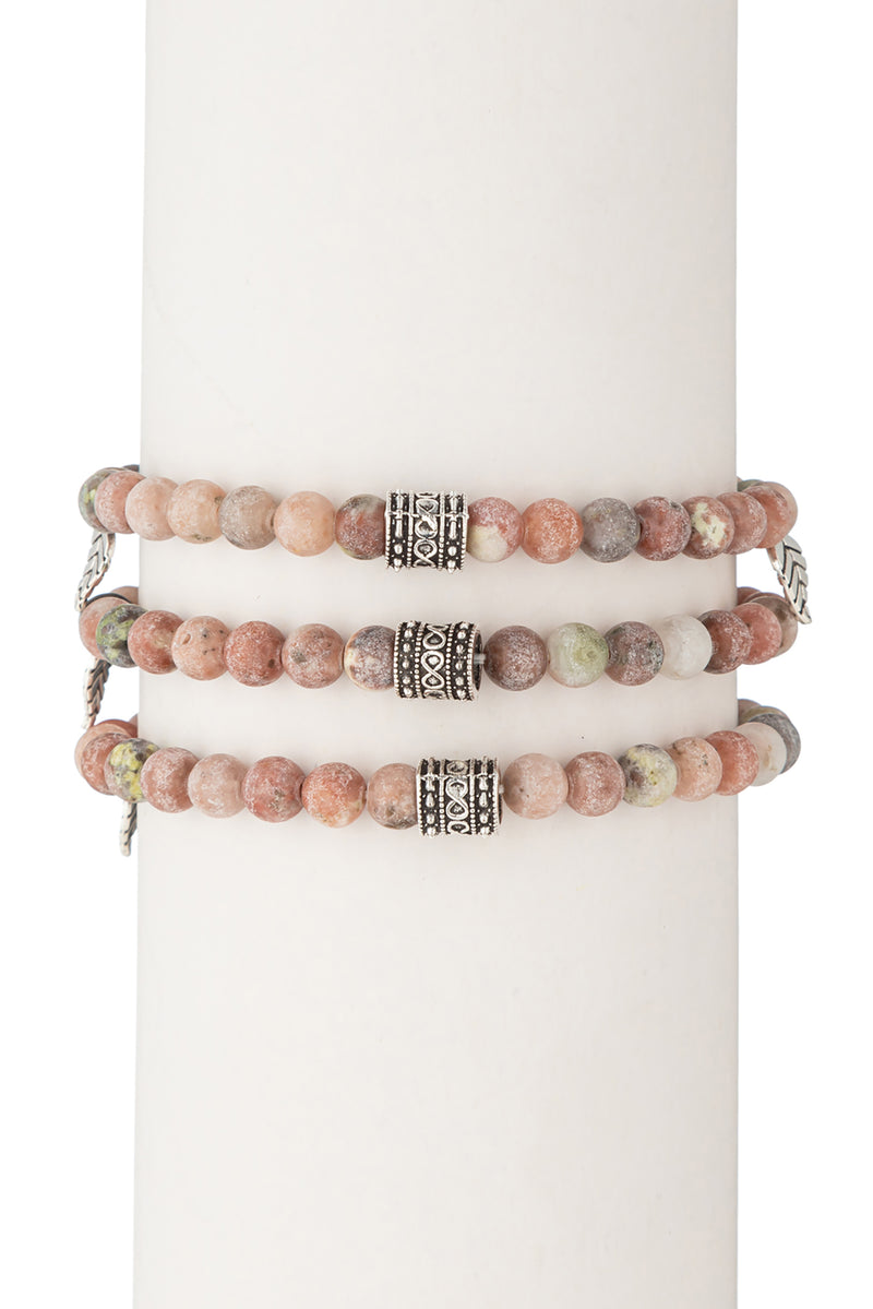 Toya Beaded Bracelet Set - Pink Agate
