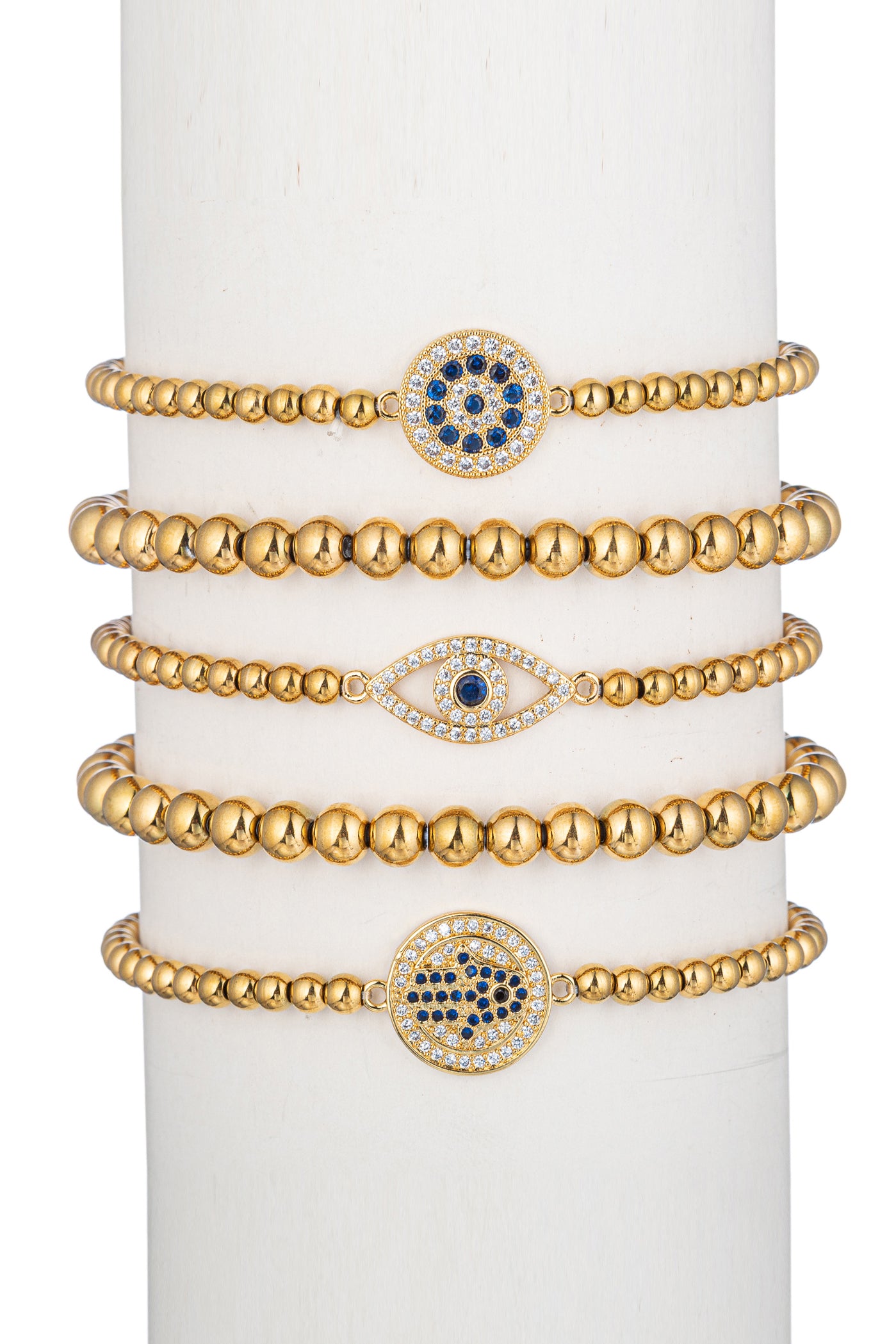 5-piece titanium beaded bracelet set studded with CZ crystals.