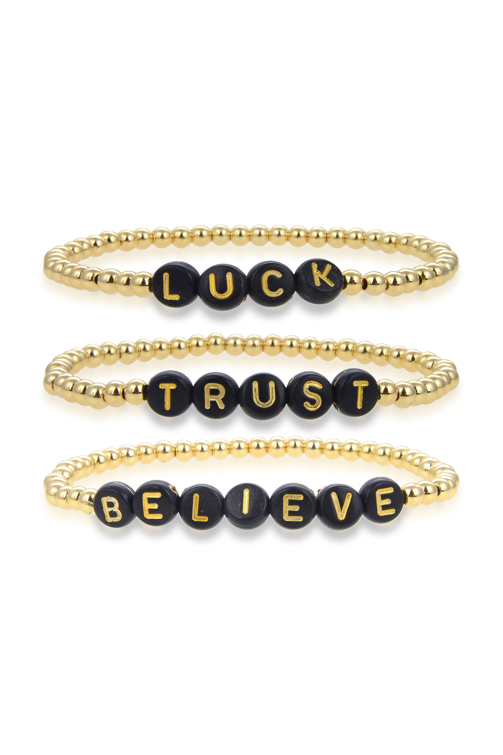 Believe, trust, luck beaded bracelet set.
