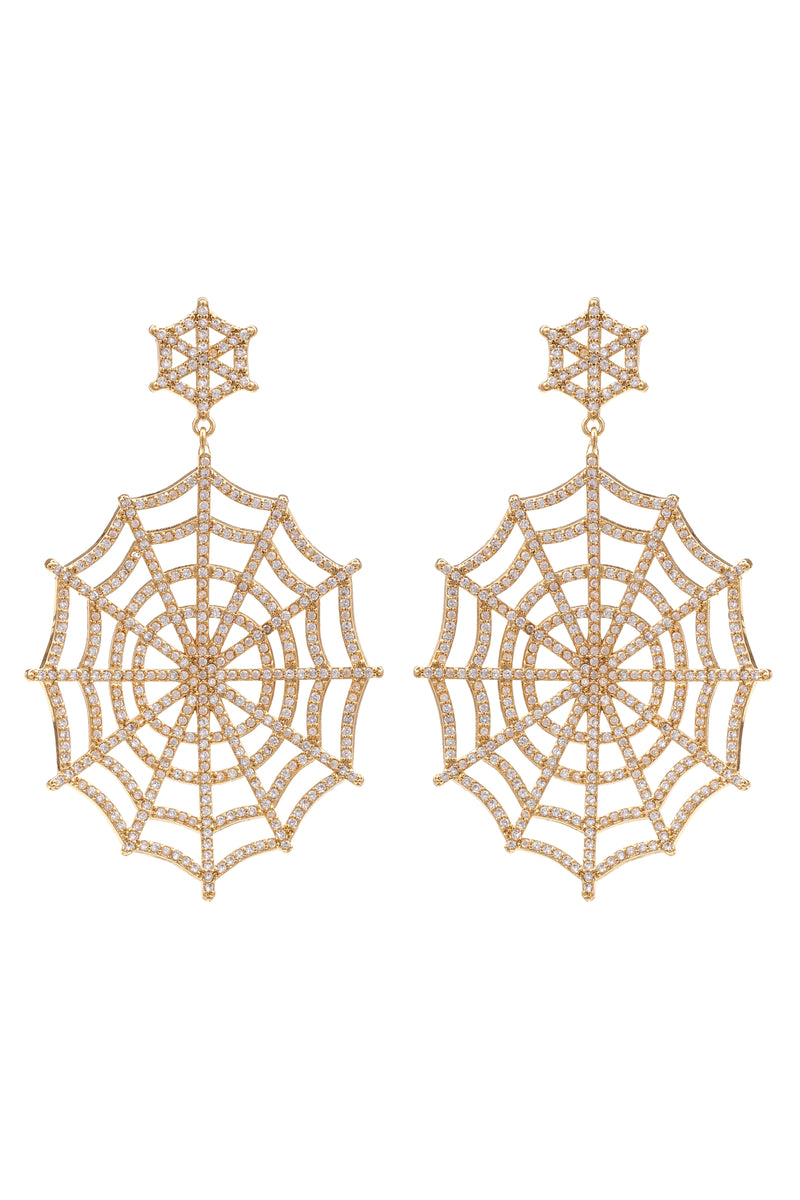 Spider web earrings studded with CZ crystals.