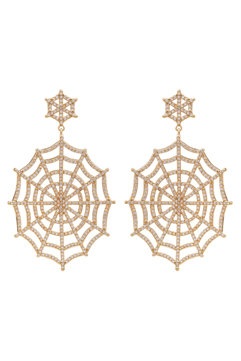 Spider web earrings studded with CZ crystals.