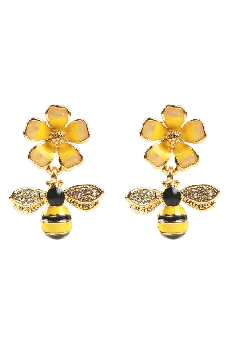 honey bee flower statement drop earring