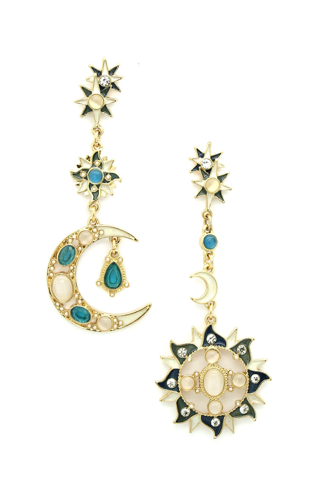 star and moon in gold tone drop earring